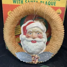 Vintage Paramount Silky Chenille Santa Face Christmas Wreath Tested Works