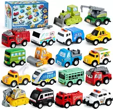 18 Pcs Pull Back City Cars and Trucks Toy Vehicles Set, Friction Powered Cars To