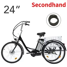 Secondhand 24"Adult Electric Tricycle 250W 36V 10AH Lithium Battery Basket Trike