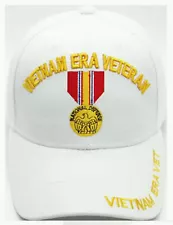 Vietnam ERA Veteran Baseball Cap, White Military Hat with Medal for Men Women