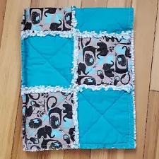 Handmade Baby Rag Quilt, Blue Boy Cotton Flannel Tummy Time Throw, 28"x35"