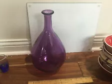 Painted purple Glass Vase for Pampas Grass 11.5" Tall narrow top bellied bottle