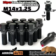 10x Black M14x1.25 Cone Lug Bolt 33mm Shank For 3-8 Spacers Fit BMW Mini Models