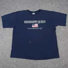 VINTAGE Mississippi Shirt Mens XL Blue Navy Steamboatin Queen Boating 90s Flag