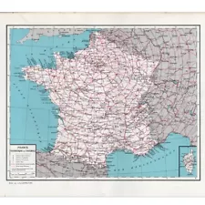 Vintage c 1930s Map of France Showing Distances from Paris 16 x 13"