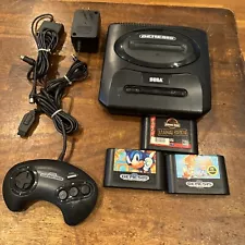 Sega Genesis MK-1631 Console w/Controller Cords 3 Games Sonic 1&2 Jurassic Park