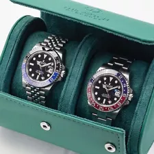 The Watch Wardrobe Green Double Watch Roll Case Protector Display Travel Box New