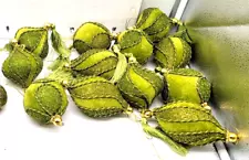 Hand crafted lime Green Christmas ornaments 12 Fabric beaded 4"