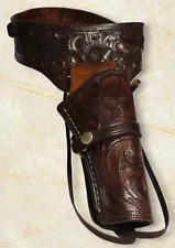 WESTERN LEATHER HOLSTER GUN BELT BROWN HAND MADE COWBOY REVOLVER HOLDER 34"-39"