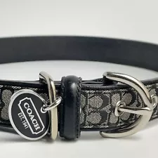 COACH Dog Collar XL Leather Canvas Signature Black Extra Large