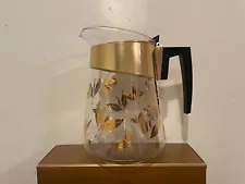 Vintage Douglas Flameproof Gold Leaves Coffee Pot with Lid - Mid Century Modern