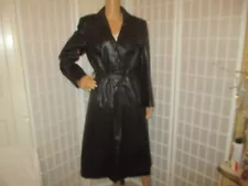 vintage belted leather mid length coat