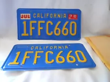 1970’s California CA Blue License Plates Pair Unrestored DMV Clear EXP 1983