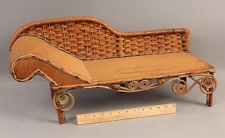 Antique 1920s Miniature Size Wicker Chaise Lounge Couch for Bisque Fashion Doll