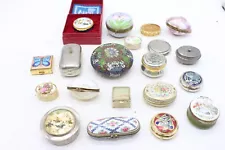 F x20 Vintage Pill/Snuff Boxes Inc. Chinese, Gold Tone, Bilston Enamel etc