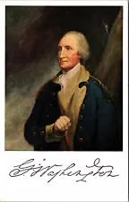 George Washington portrait with his signature Real People Chrome Postcard E4