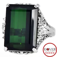 GIA Diamond 17.45ct Tourmaline Platinum Emerald Cut Cocktail Ring 13.3 Grams NR