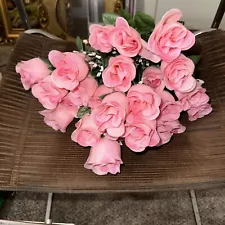 Set Of 2 Each 14 Head (28) Total) Silk Pink Roses w/ Baby Breath