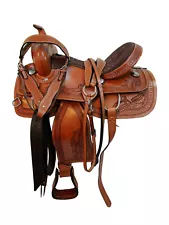 CUSTOM TOOLED WAFFLE FLORAL GENUINE LEATHER BARREL TRAIL WESTERN HORSE SADDLE