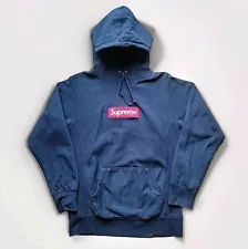 SUPREME BOX LOGO HOODIE NAVY BLUE SWEATSHIRT SZ S