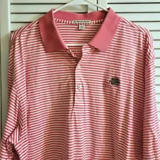 Peter Millar Striped Polo Shirt Size XL Pine Needles Golf Club Logo Pink White