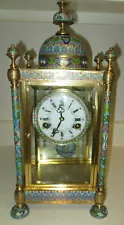 Antique 19" Chinese Cloisonné Porcelain & Brass Wind Up Mantle Chiming Clock