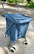 Folding Shopping Cart With Cover. Blue Waterproof Canvas