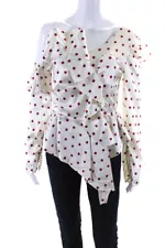 Two Twin Style Women's Polka Dot Ruffle Trim Long Sleeve Blouse White Size M