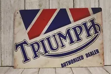 Triumph Motorcycles Tin Metal Sign Sales Parts & Service Vintage Rustic Style XZ