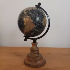 Decorative 10" Tall World Globe Black With Wooden Stand Made In India