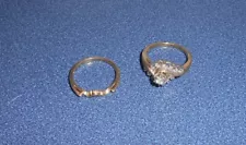 ESTATE FIND 10 K GOLD & DIAMOND WEDDING RING SET SIZE 7