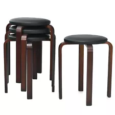 Costway 4 PCS Bentwood Round Stools Stackable Space-Saving Dining Chairs Black