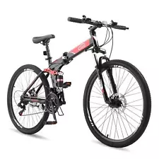 Folding Mountain Bike Full Suspension 26" 21 Speeds Bicycle for Adult Men Women