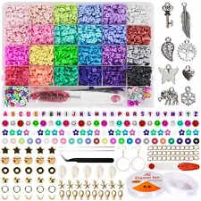 12050Pcs/Set Clay Beads for Jewelry Making Bracelet Kit, Flat Round Polymer, Nec