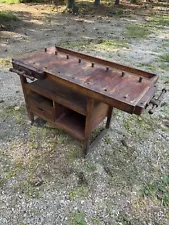 Vintage Carpenter Woodworking Bench With Two Vises