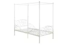 Canopy Bed Frame White Metal Twin Size Fairytale Princess Kids Bedroom Furniture