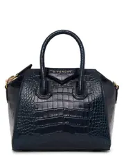 GIVENCHY Antigona Navy Crocodile Embossed Small Leather Shoulder Bag Purse