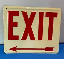 VINTAGE EXIT EMBOSSED TIN METAL SIGN LEFT ARROW FIRE SAFETY MOORE SIGNS, DETROIT