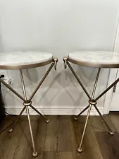 Pottery Barn Leila Metal & Marble Top Side Tables, Set of Two, in Champagne