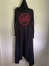 Hell Couture Red Pentagram Hooded Robe Black Heavy Metal Gothic Occult Satanic