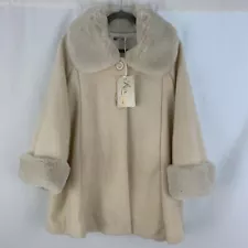 Luxury cream poncho coat with faux fur ONE SIZE Made in Italy