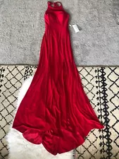 Madison James Red sleeveless Formal Dress Prom pageant SZ 8 NWT Slit Open BackA1