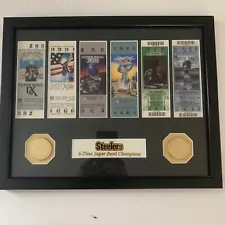 Pittsburgh Steelers 6 Time Super Bowl Replica Ticket Collection W/ 2 Medallions