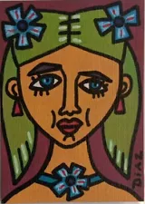 ACEO Original Oil Painting Picasso Woman Female Miniature Oxana Diaz 2.5" x 3.5"