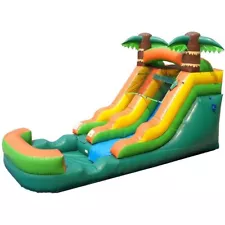 Pogo Commercial Inflatable Water Slide Pool 12' Tropical Kids Jumper With Blower