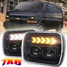 For Chevy Express Cargo Van 1500 2500 3500 Pair 7x6 5x7 LED Headlights Hi/Lo DRL (For: 1999 Chevrolet Express 1500)