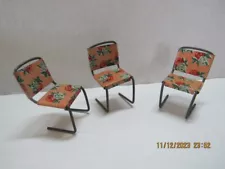 SET OF 3 UNUSUAL VINTAGE METAL PATIO CHAIRS FOR DOLL HOUSE..JAPAN