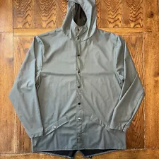 RAINS Brand Base Waterproof Mens Jacket Gray Medium Large Snap Button Drip Drip