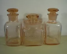 3 Bathroom Bottles, Pink, Toilet Water, Bath Salts, Witch Hazel, Cambridge 1930s