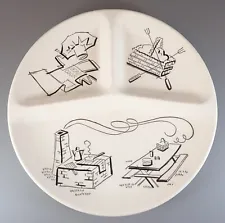 Scio Barb-B-Que Ceramic Grill Plate 3-Part Chef's Hat Picnic Basket Rare! MCM